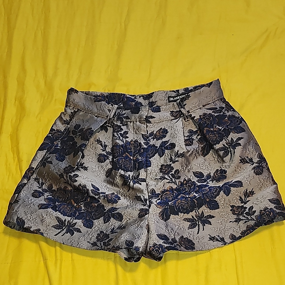Blank NYC High Waist Floral Shorts - Blue and Gray